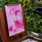 Photo by David Welton
The beginnings of Kathy Lulls landscape painting in the gardens at the Greenbank Farm.