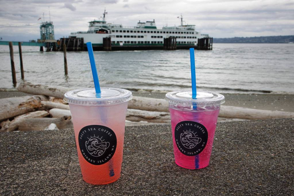 Sparking cherry limeade, left, and an energy drink spritzer called the Salty Mermaid. Both are from Salty Sea Coffee. (Photo by David Welton)