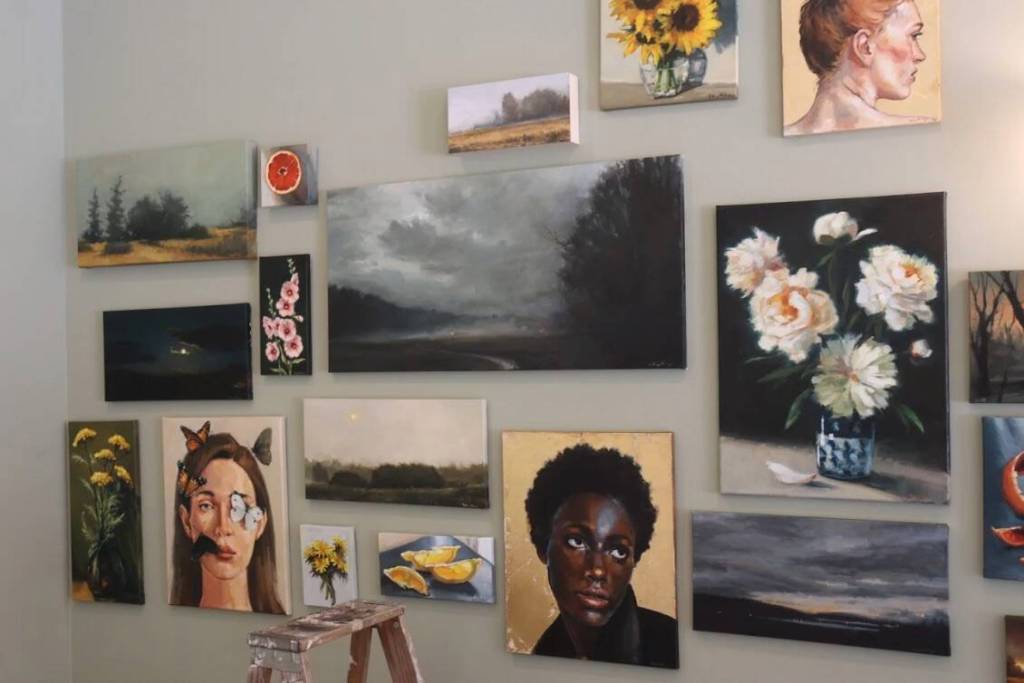 Paintings by local artist Katy Leigh. (Photo by Rachel Rosen/Whidbey News-Times).