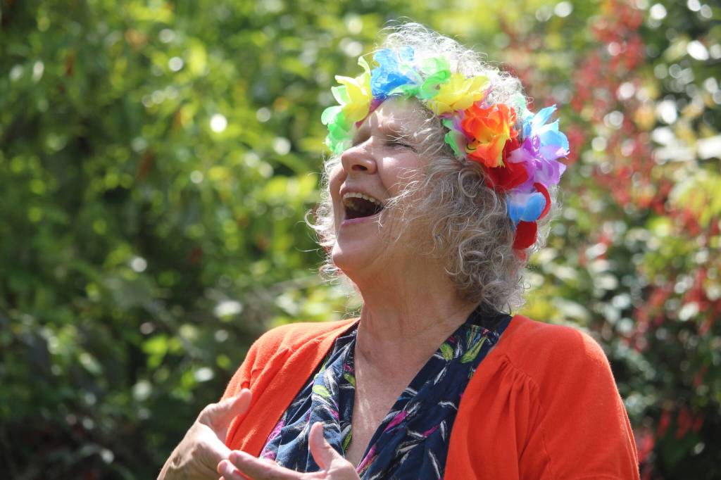 Lynnda Solfield participates in a weekly laughter yoga session.