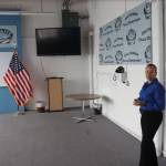 Detective Sgt. Jennifer Gravel stands in the room where most of the Citizen Academy will take place. (photo by Rachel Rosen/Whidbey News-Times).
