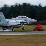 An EA18-G Growler practices at Outlying Field Coupeville. (AvgeekJoe Productions)
An EA18-G Growler touches down and burns some rubber during practice at Outlying Field Coupeville. (AvgeekJoe Productions)