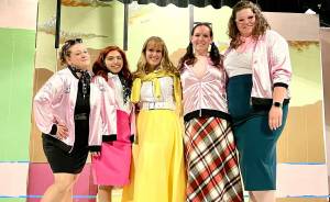 Photo provided
"Grease" cast members rehearse at the Whidbey Playhouse.