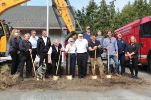 Central Whidbey Island Fire and Rescue stakeholders break ground for a new fire station Sept. 1. (Photo by Karina Andrew/Whidbey News-Times)