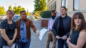 Photo by David Welton
From left, Syd Carver, Jackson Murphy, Derek Hoshiko, Maggie Nattress and Annie Philp were hopeful about forthcoming climate action but disappointed in the countys decision not to declare an emergency Tuesday.
