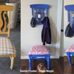 Photos provided
Artist Sandy Foster upcycled an old chair to create a decorative entryway unit with a seat for putting on shoes and hooks for hanging bags or keys. This and other items will be available for auction on Sept. 24.
