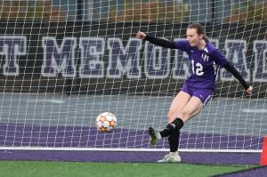 Photo by John Fisken
Carly Vangiesen scored on a corner kick in the second minute of play Thursday at Oak Harbors Wildcat Memorial Stadium. The Wildcat girls soccer team beat visiting Mount Vernon 3-1. Addisen Boyer scored the other two goals for the Wildcats.