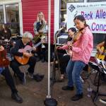 By David Welton
The all-female band Café Impromptu invites audience members to join in making music in front Double Bluff Brewery.