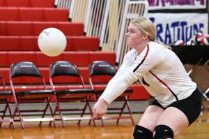Photo by John Fisken
Coupeville athlete Madison McMillan competes in the Oct. 15 match against Neah Bay. Coupeville defeated Neah Bay 3-1. Coupeville High Schools varsity volleyball team is 8-3 overall this season.