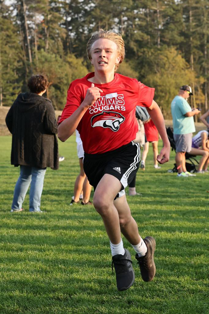 Photo by John Fisken
North Whidbey Middle School eighth grader Frank Smith runs in the final cross country meet of the season Oct. 18. He took 4th place in his race.