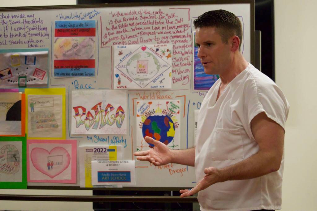 Photo by Rachel Rosen/Whidbey News-Times
Garrett Edwards received an honorable mention for his piece entitled World Peace.