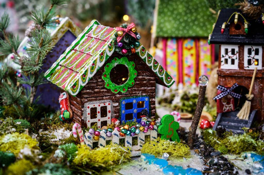 Photos by David Welton
Birdhouses in the Christmas village are intricately painted and will be for sale later this month. Proceeds will support real-life tiny house project THINC, or Tiny Houses in the Name of Christ.