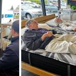 Bob and Gaile Ade testing the height and comfort of beds at ESC Mattress Center in Everett. Photo courtesy ESC Mattress Center.