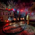 Photo provided
Firefighters battled a blaze early Friday morning at a burning South Whidbey workshop.