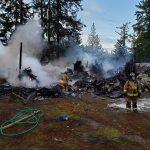 Photo provided
North Whidbey Fire and Rescue firefighters subdue a structure fire on Cerullo Drive the morning of Dec. 3.