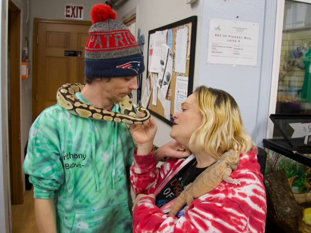Photo by Rachel Rosen/Whidbey News-Times
Melinda and Anthony Buchanan hold Lala and Ruby. The animals live in the store.