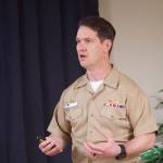 Photo by Rachel Rosen/Whidbey News-Times
Commodore David Harris spoke at a Navy League meeting Tuesday.