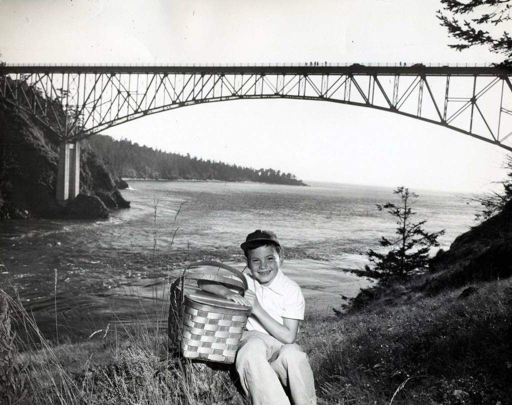 A historic photo shows the Deception Pass Bridge. The Deception Pass State Park celebrated its 100th anniversary over the summer. (Photo provided)