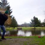 Photo by Rachel Rosen/Whidbey News-Times
Ian Kenney, who owns Deception Pass Golf Center with his father Don, tees off at the courses most picturesque hole.