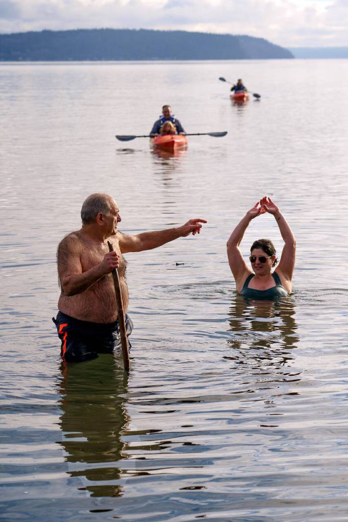 Photo by David Welton
People of all ages rang in the new year by taking an icy dip in the waters of Double Bluff Beach in Freeland on New Years Day. A total of 158 participants registered for the annual Polar Bear Dive event, from the ages of 4 to 79.
