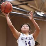 Photo by John Fisken
Oak Harbor athlete Mekayla Smith-Day takes a shot at a Jan. 13 game against Mount Vernon. The Oak Harbor girls varsity team defeated Mount Vernon 50-49. The team is now 7-5 overall this season.