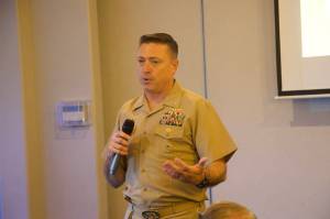 Photo by Rachel Rosen/Whidbey News-Times
Cmdr. Tim Oswald, executive officer of Naval Air Station Whidbey Island, gave a talk on Chinas global influence at the Military Officers Associations January meeting.