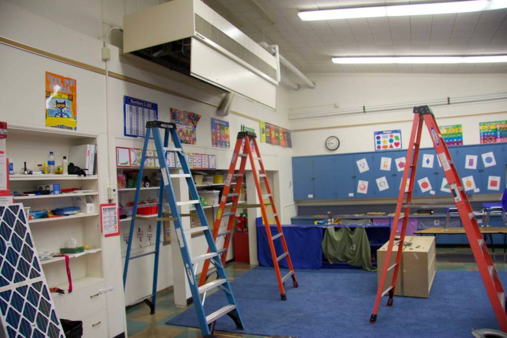 The building that houses both Hand-in-Hand Early Learning Center and HomeConnection frequently needs maintenance and repairs. On the day this photo was taken, school was cancelled for the day due to a nearby water main break. (Photo by Rachel Rosen/Whidbey News-Times)