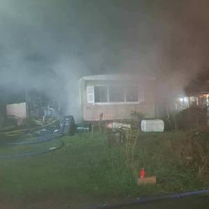 Photo provided
A single-wide trailer in Whispering Pines was destroyed in a structure fire Thursday night.