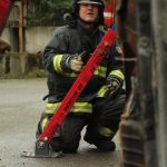 Photo by Karina Andrew/Whidbey News-Times
Central Whidbey firefighter Jeff Rhodes participates in a vehicle extrication training Feb. 9.