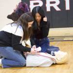 Photo by Rachel Rosen/Whidbey News-Times
Students at North Whidbey Middle School learn how to perform CPR on dummies.
