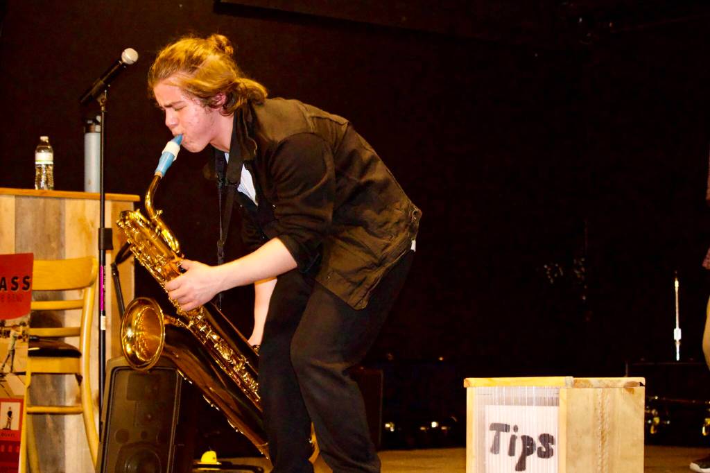 Photo by Rachel Rosen/Whidbey News-Times
Ethan Tang plays the baritone saxophone.