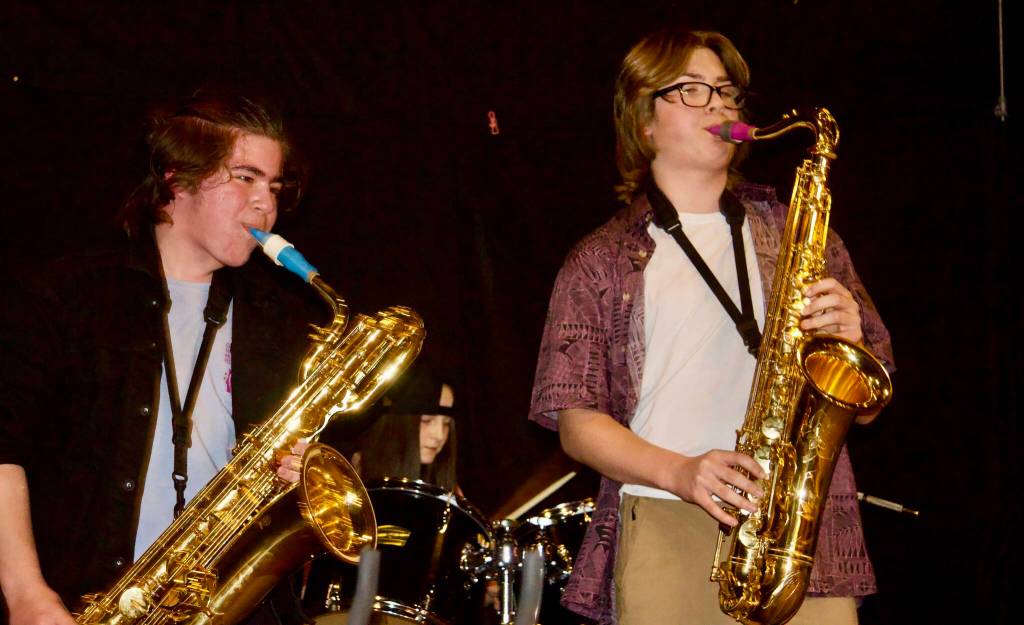 Photo by Rachel Rosen/Whidbey News-Times
From left, Ethan Tang and Oliver Abercrombie are the sax players in Kick-Brass.