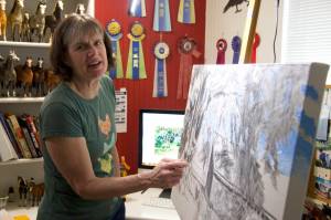 Photo by Rachel Rosen/Whidbey News-Times
Stacey Neumiller works on her latest piece.