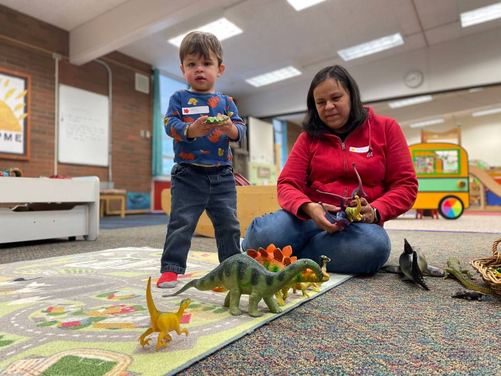 Photo provided
Fen, 18 months, plays with some dinosaurs at Playscape while accompanied by his mom, Ruth Engeset.