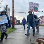 Students and community activists rally in Coupeville March 24 to voice their support for a county climate emergency declaration. (Photo provided)
