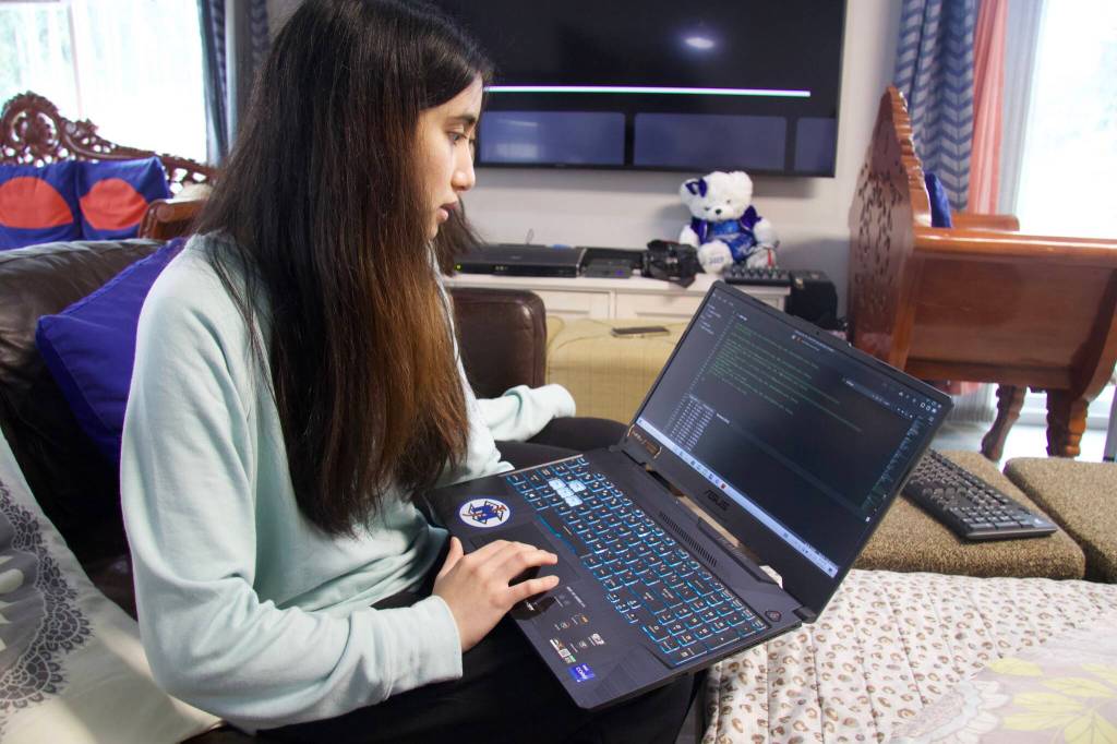 Photo by Rachel Rosen/Whidbey News-Times
Mikayla Serrantes shows all of the coding that goes into programming the robot.
