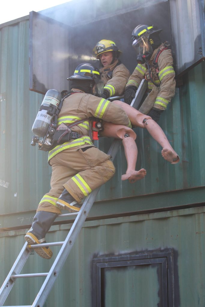 Fire Academy recruits train in Oak Harbor on Wednesday, April 12. (Photo by Karina Andrew/Whidbey News-Times)