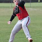 Coupeville freshman Camden Glover pitches in a baseball game against visiting Darrington High School April 11. The Wolves won 10-0. (Photo by John Fisken)