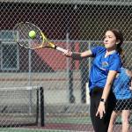 Photo by John Fisken
Junior Mikaela Nelson played 1st doubles with fellow junior Pearl Buck and won 6-2, 6-1.