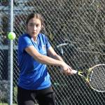 Photo by John Fisken
Junior Mikaela Nelson played 1st doubles with fellow junior Pearl Buck and won 6-2, 6-1.
