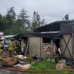 Photo provided
North Whidbey Fire and Rescue firefighters respond to a barn fire on Frostad Road on Sunday.