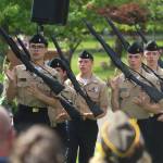 Photo by Karina Andrew/Whidbey News-Times
Oak Harbor High School's NJROTC armed drill team performs at Maple Leaf Cemetery on Memorial Day.