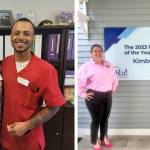 Left: Regency on Whidbey Resident Care Coordinator Jayla Lawing and Caregiver Shawn Warner. Right: Regency Coupeville Executive Director, Heather Savela (left), with Noble Caregiver of the Year Kim Kerley.