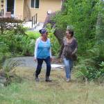 Photo by Karina Andrew/Whidbey News-Times
Therese Kingsbury and Robin Boyle walk the trails at the Whidbey Island Sculpture Experience, Kingsburys sculpture garden.