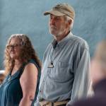 Susan Berta and Howard Garrett, co-founders of the Orca Network, spoke during the vigil held for Tokitae in Langley Saturday night. (Photo provided by Orca Network)