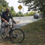 Photo by Kira Erickson/South Whidbey Record
Patrolling by bicycle allows Police Chief Tavier Wasser the chance to interact with citizens more than within a car.