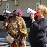 Photo by Luisa Loi/Whidbey News-Times 
Patrice Huth and Jasmine Pareja demand better living conditions for their sons in front of the Snohomish County Jail as they hear banging behind the walls. Pareja said that her son, Antonial, has severe trauma from being allegedly abused as a child at Secret Harbor, a group home for troubled youth located on Cypress Island.