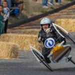 Photo by Mike Holtby
Matt Chambers was living on the edge during the Soup Box Derby in Langley Sept. 17. He crashed twice in his wheeled contraption but was uninjured. Many brightly colored and costumed participants zoomed down First Street hill in a variety of gravity-powered cars during the quirky event, which returned for the first time in four years.