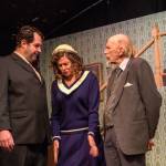 Jonathan Brewster (at left) and Dr. Einstein (at right) intimidate Mortimers fiancée Elaine Harper (played by Melissa Van Der Veen). (Photo by Luisa Loi)