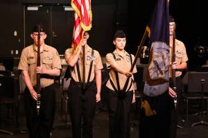 Oak Harbor High School NJROTC cadets participate in the Oak Harbor Navy League and the Oak Harbor Chamber of Commerce will hold the 20th annual community Veterans Day ceremony at the Oak Harbor High School auditorium. (Photo by John Fisken)